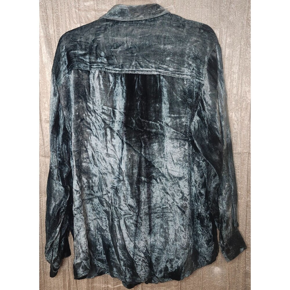 Turquoise Crushed Velvet Button Up Shirt XL Oversized Shacket Viscose Blend - Picture 4 of 6